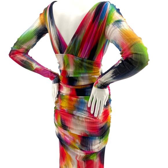 Fuzzi Womens Bodycon Multi Form Fitting Dress Long Sleeve Made in Italy NWT Lrg - Picture 9 of 14